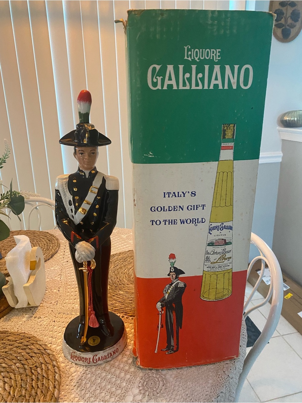 Liquore Galliano Ceramic Soldier Decanter - in original box . 19 inches tall